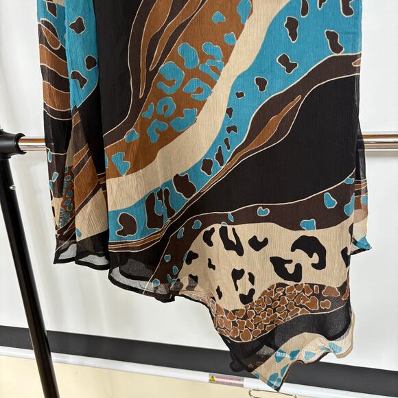 Y2K Silk Asymmetrical Fairy Blue Brown Whimsygoth Skirt Ibiza Midi Size 6 - Picture 4 of 9